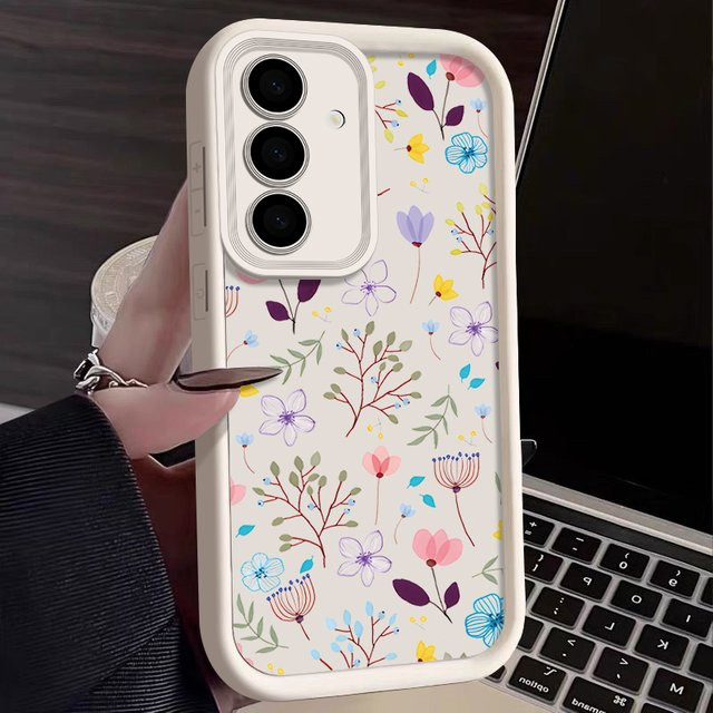 Blumen Soft Case Silikon Schutzhülle für Samsung Galaxy S24 S25 S23 S22 Ultra Plus A55 A56 A54 A53 A34 A36 A26 A14 A15 FE in Braun und Multicolour - Bild 1