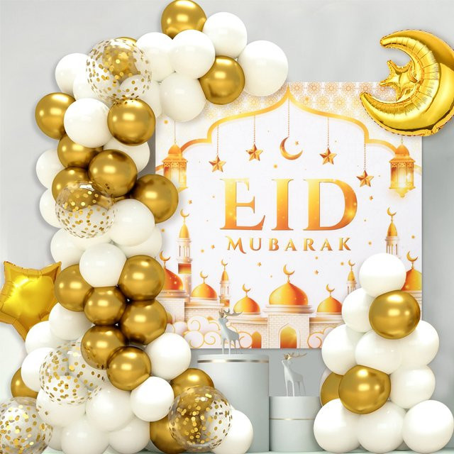 PATIMATE Eid Mubarak Ballon Set Ramadan Kareem Dekoration in Gold mit Mond-Motiv für Islamische Festival Partys - Bild 1