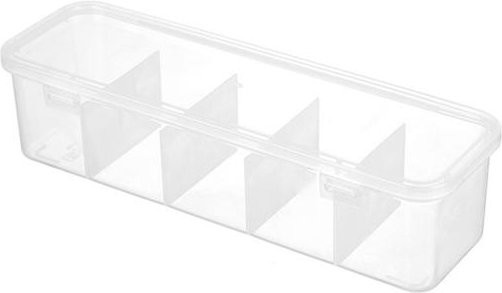 Jijijing Aufbewahrungsbox für Datenkabel mit Deckel und 5 Fächern, transparent und weiß, Mehrzweck-Organizer aus Kunststoff - Bild 1