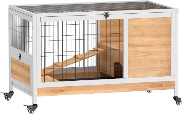 PawHut Kaninchenstall aus Holz in Gelb mit 2 Etagen, Klappdach, Rampen und ausziehbarem Tablett, B/T/H: 90 x 53 x 59 cm - Bild 1
