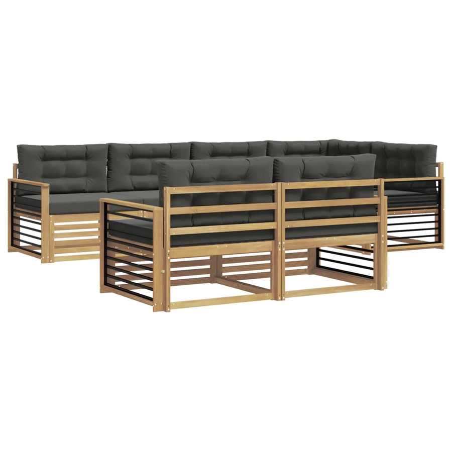 vidaXL Outdoor-Sofagarnitur 7-teilig in L-Form aus Akazienholz mit Polstern in Weiß und Anthrazit - Bild 2