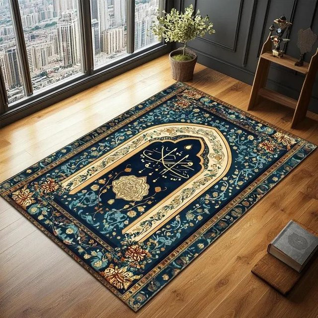 Karpetti Islamischer Gebetsteppich in Blau, Orientalisches Design aus Polyester, B/T: 60 x 90 cm - Bild 1