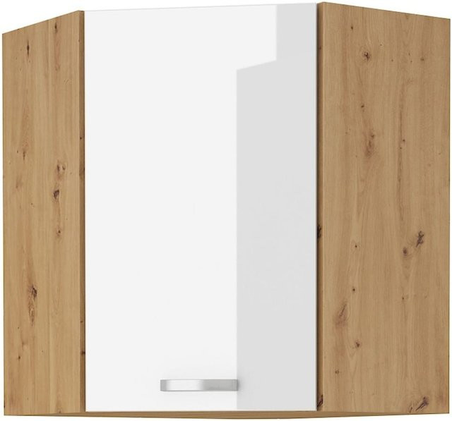 Eckhängeschrank in Weiß Hochglanz und Eiche Artisan aus MDF, B/T/H: 60 x 60 x 60 cm - Bild 1