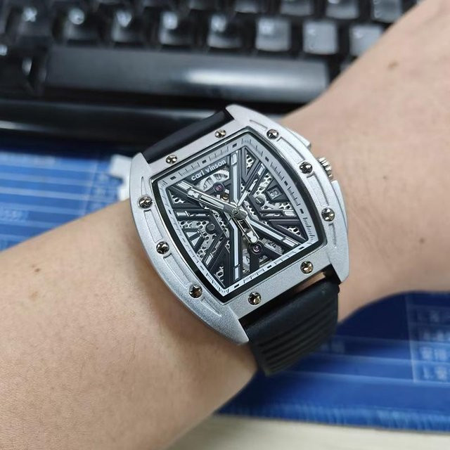 YIRAN Jewelry Armbanduhr, Automatik, Tonneau, Edelstahl, Silikon, Herren, gray - Bild 1