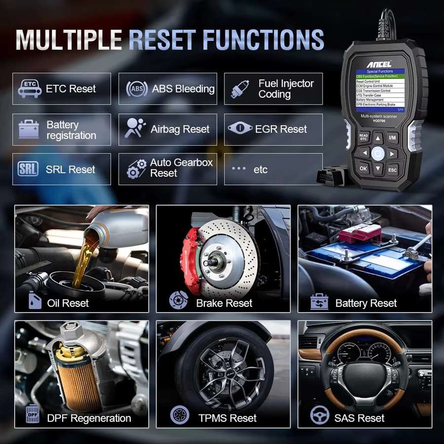 ANCEL VOD700 OBD2 Scanner Diagnosegerät für Volvo in Schwarz mit ABS, Injektor, Öl, ETC, BMS, EPB, TPMS und DPF Reset Funktionen - Bild 3