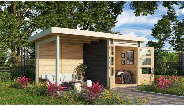 Karibu Holz-Gartenhaus Kumla 1 in Terragrau mit Pultdach und modernem Design, B/T: 200 x 200 cm - Bild 1