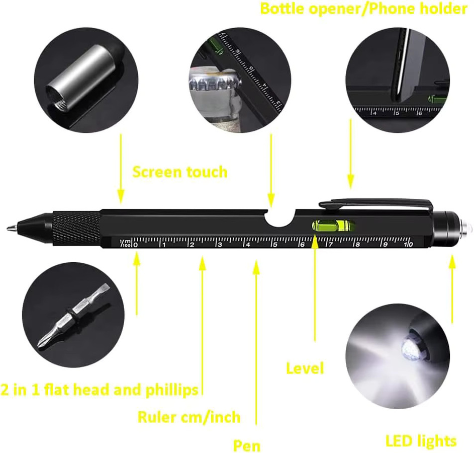 9-in-1 Multitool-Stift aus Metall in Schwarz - Bild 2