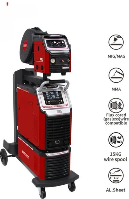 Industrielles Mig-Mag-WIG-Schweißgerät mit 500 Ampere und doppeltem Impuls für Stahl und Aluminium in Rot - Bild 1