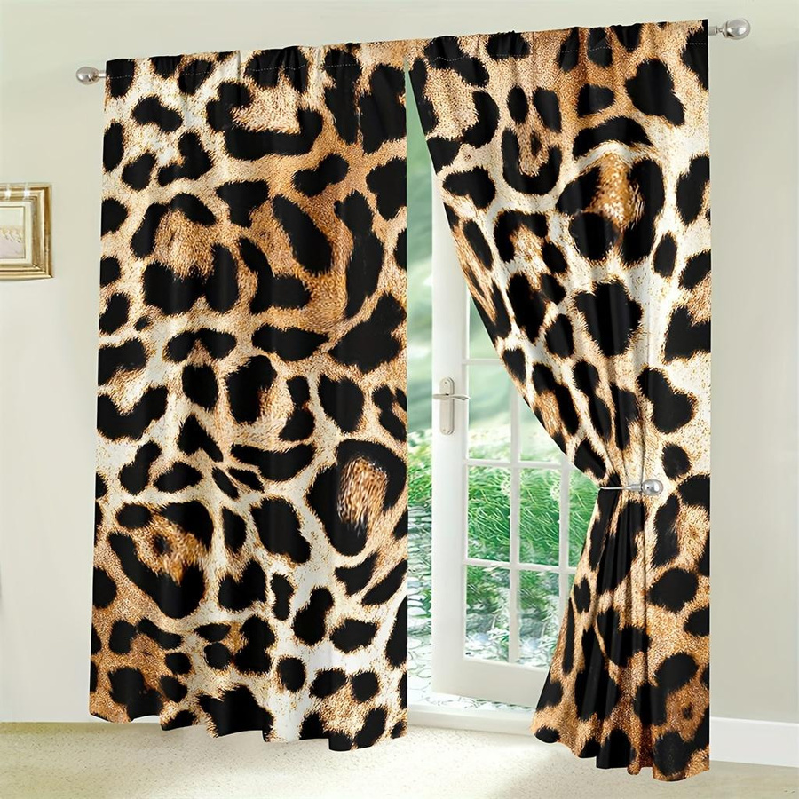 2er-Set Vorhänge mit Leoparden- und Kuhmuster von Household supplies MH, halbtransparent, B: 210 cm, H: 230 cm - Bild 2
