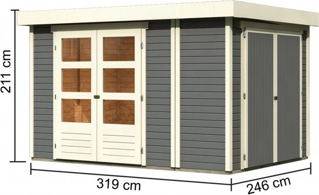 Gartenhaus Holz RETOLA 4 mit Anbauschrank in Terragrau, Flachdachhaus mit 19 mm Wandstärke, B/T/H: 238 x 242 cm - Bild 1
