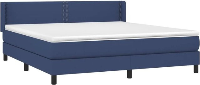 vidaXL Boxspringbett mit Matratze in Blau und Weiß, Hybrid-Design mit Taschenfederkern, B/T: 180 x 200 cm - Bild 1