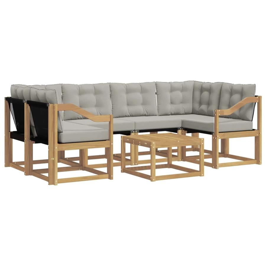 vidaXL Outdoor-Sofagarnitur 7-teilig aus Akazienholz mit Textilene und Kissen in Weiß-Hellgrau - Bild 2