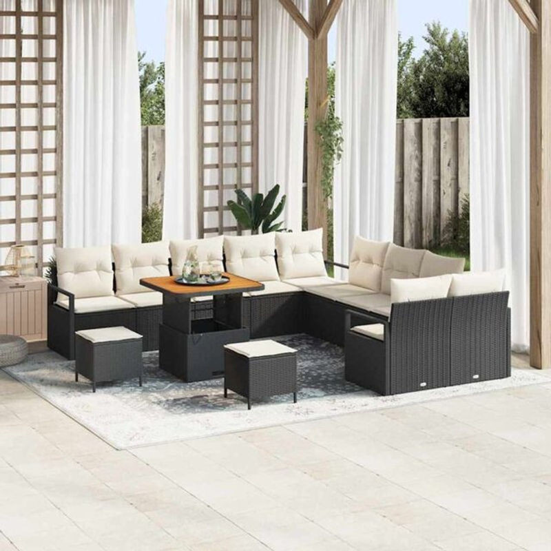 Vidaxl Garten-Sofa-Set aus Poly-Rattan mit 13-teiligem Kissen-Set in Schwarz - Bild 1