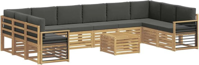 vidaXL Outdoor-Sofagarnitur L-Form aus Akazienholz mit Polstern in Weiß und Anthrazit, 8-teiliges Set, B/T/H: 59 x 59 x 37 cm - Bild 1