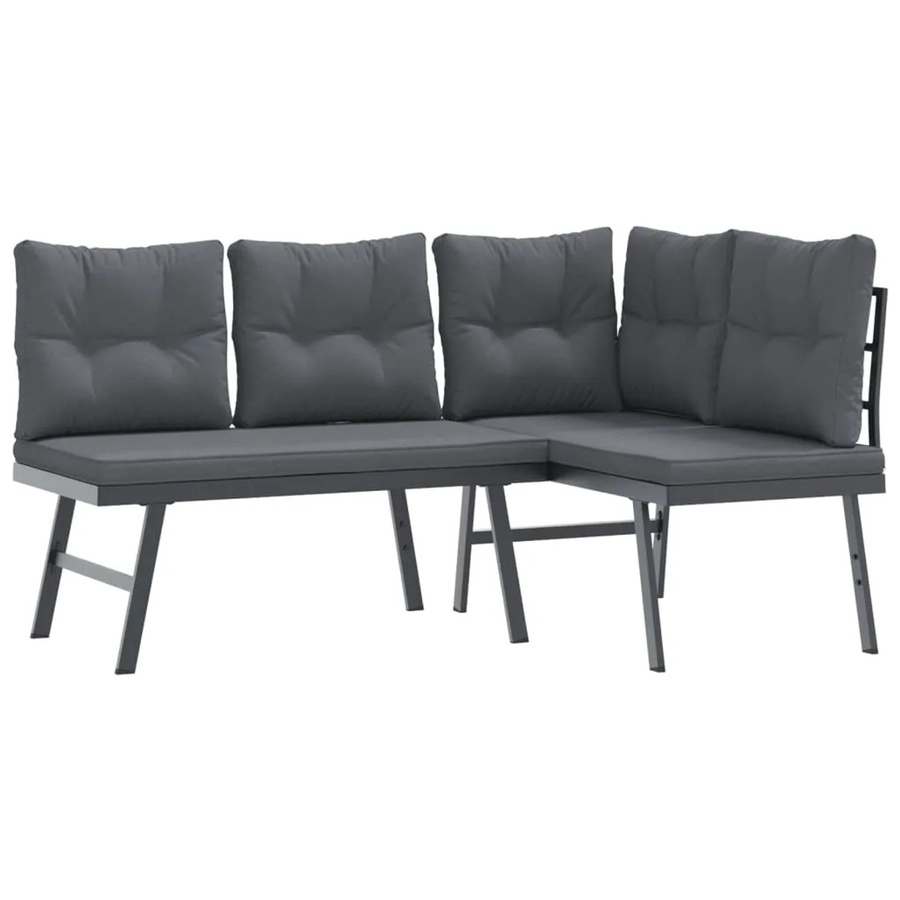 furnicato Gartenbänke Set mit Kissen aus pulverbeschichtetem Stahl in Schwarz, 2 Stück, B/H/T: 173 x 76 x 118 cm - Bild 2