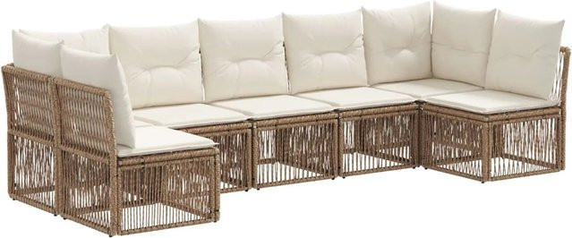 7-teiliges vidaXL Gartensofa-Set in Beige aus Poly-Rattan mit pulverbeschichtetem Stahlgestell und Polsterkissen - Bild 1