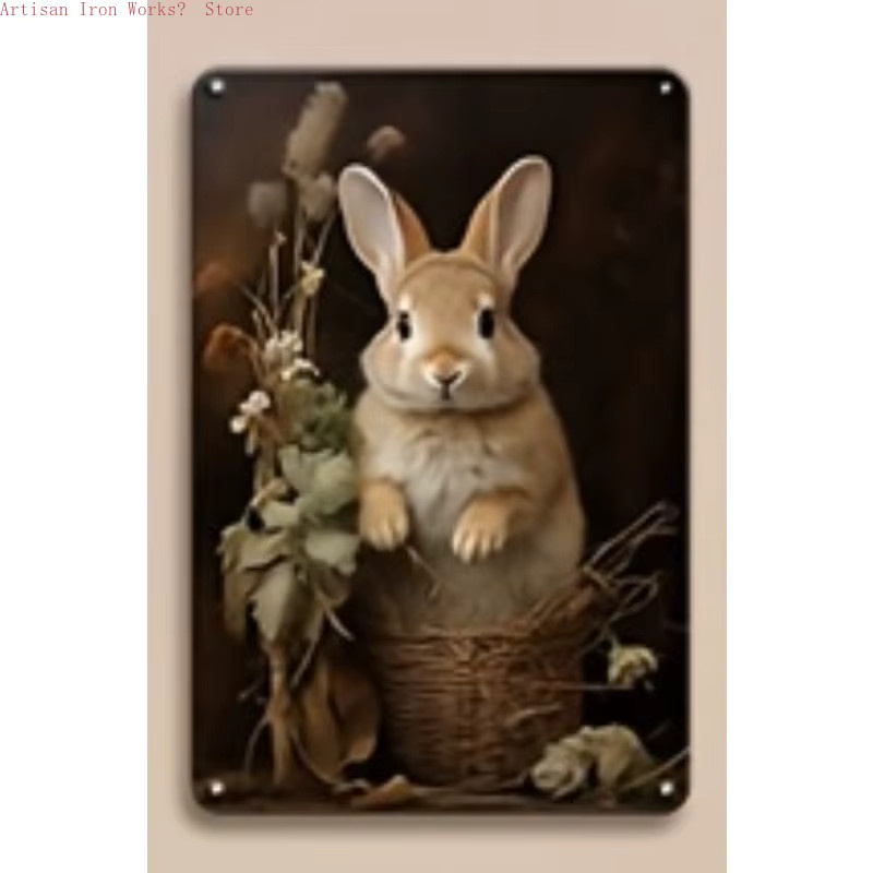 6er Set Kaninchen Metallschilder im Vintage-Stil von Potdemiel, bunte Blechposter mit Oster-Motiven für Garten und Wanddeko - Bild 2