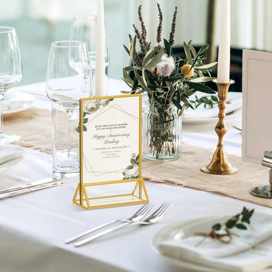 6er-Pack Goldene Acrylbilderrahmen für Tischdekoration, Doppelseitige Fotoanzeiger für Hochzeit und Menükarten, 5x7 Zoll - Bild 2