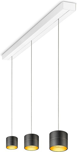 Oligo Tudor S LED-Pendelleuchte 3-flammig Schwarz matt/Blattgold mit weißem Baldachin, Tunable White (2200K - 5000K) und unsichtbarer Höhenverstellung - Bild 1
