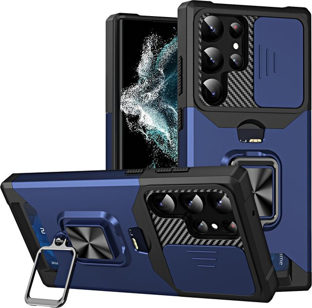 Samsung Armor Schutzhülle mit Kartenfach und Ringhalter für Galaxy S25 Ultra S24 S23 S22 Plus S21 in Blau - Bild 1