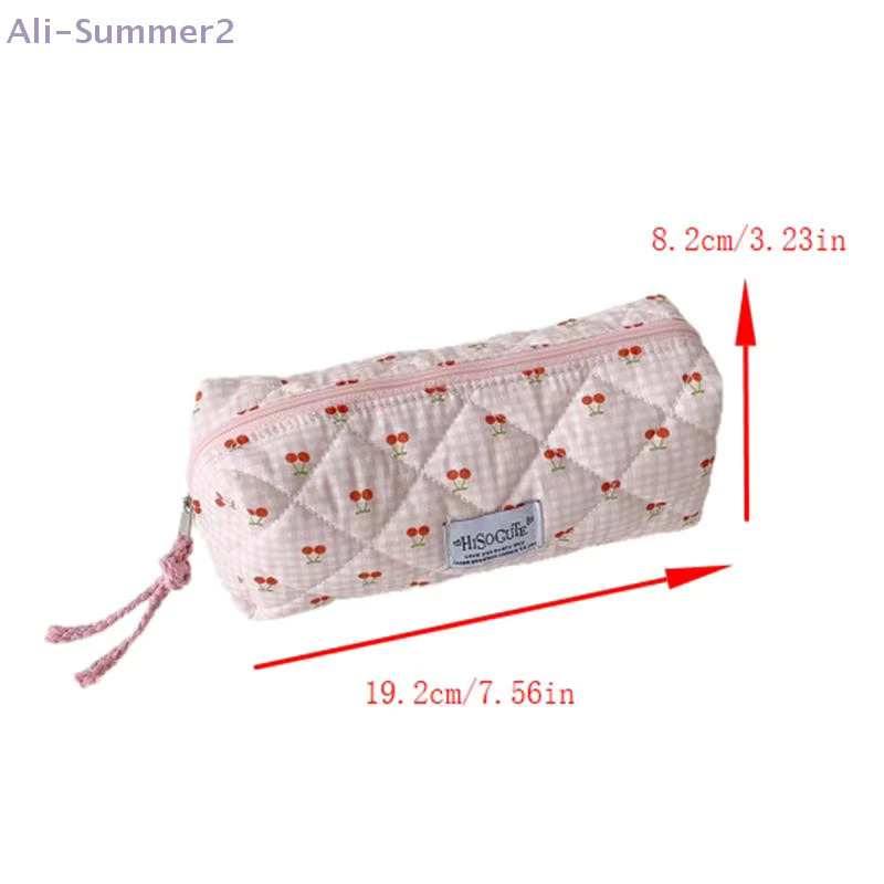 Kirsch-Print Schreibwarenbeutel in Grün, Tragbare Kosmetiktasche und Federmäppchen aus Textil - Bild 2