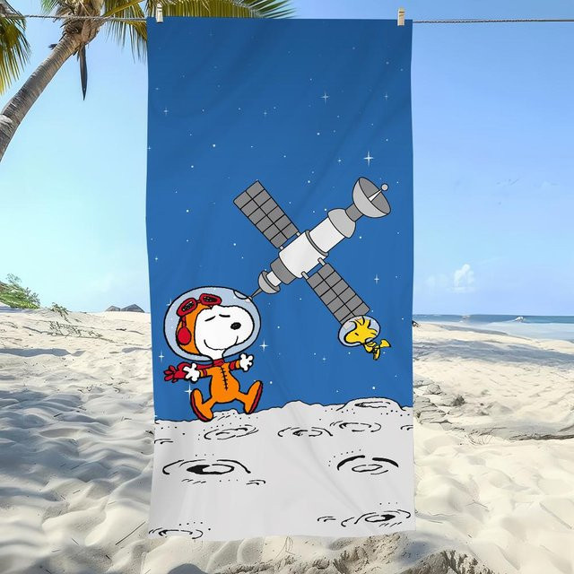 Schnelltrocknendes Snoopy Cartoon Handtuch aus Mikrofaser von Dalangpa, Weiß-Blau, B: 80 cm, H: 160 cm - Bild 1