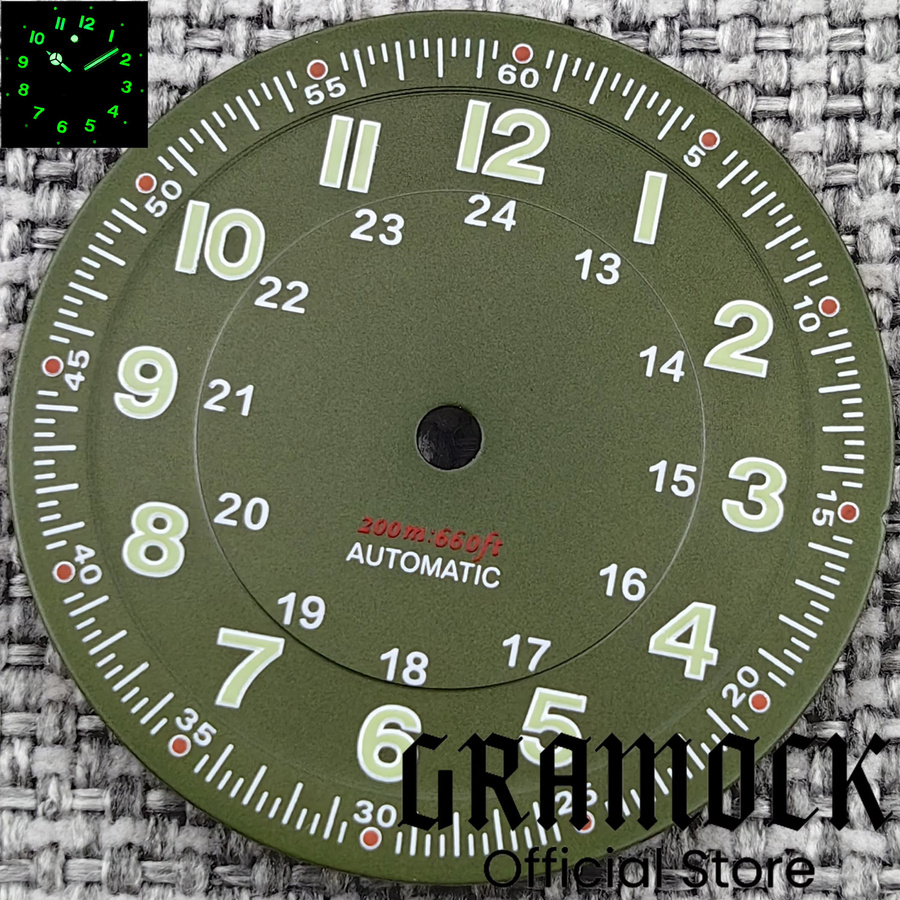Gramock Zifferblatt, Pilotenzifferblatt, 29 mm, Schwarz, Grün, Blau, Weiß, Unisex - Bild 3