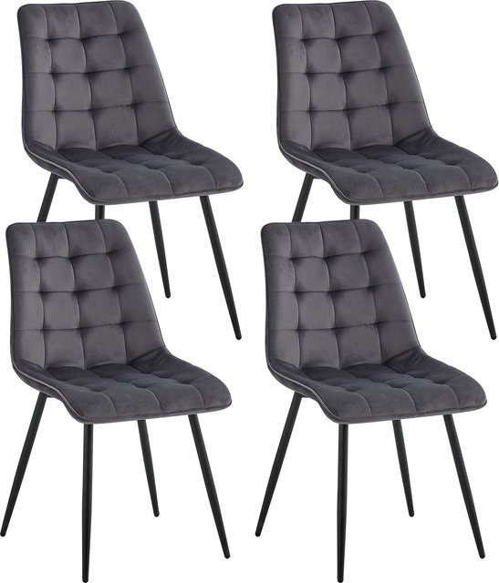4er-Set Esszimmerstühle GrandCA HOME in Grau, minimalistisches Design mit Samtpolsterung und Eisenbeinen in Matt - Bild 1