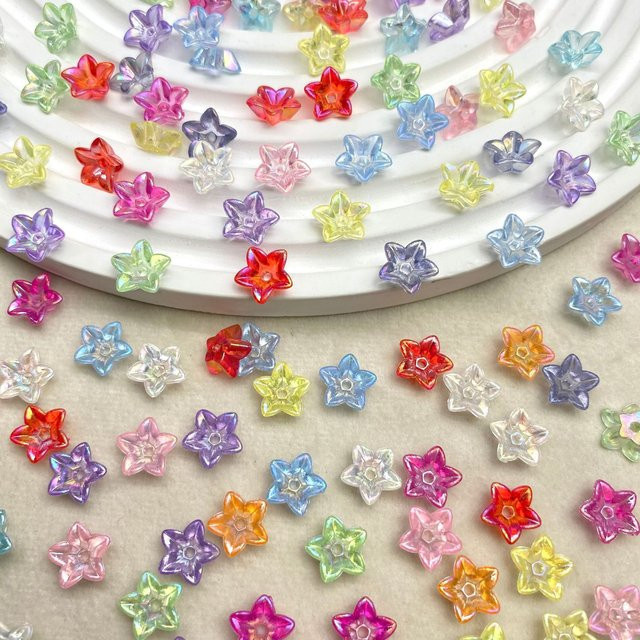 Perlen Acryl, fünfblättrige Blume, AB-beschichtet, 11 mm, Bunt - Bild 1