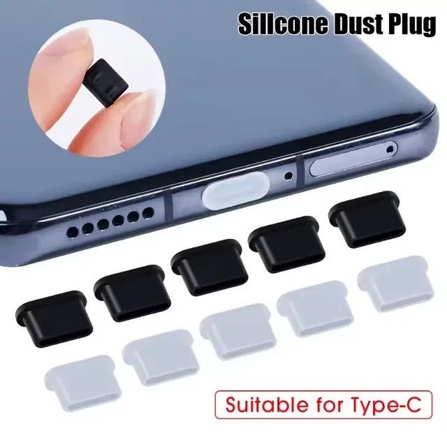 Silikon-Ladeanschlussschutz USB-C Staubschutz-Stopperkappe in Schwarz für iPhone 15 Plus/Pro Max, Xiaomi und Samsung-Geräte - Bild 1