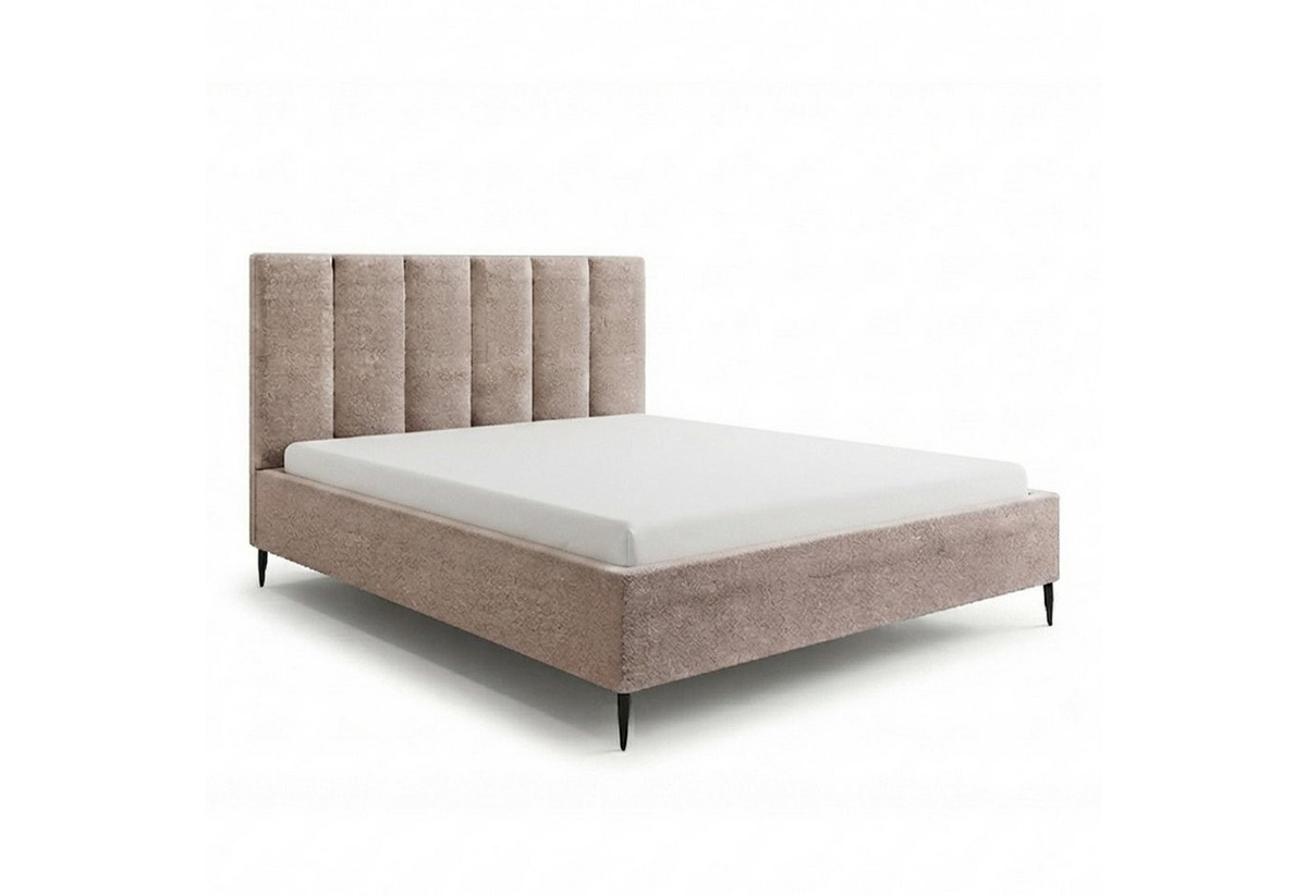Goldstoff Polsterbett GERMAIN in Beige mit hohem Kopfteil und integriertem Bettkasten mit Stauraum - Bild 1