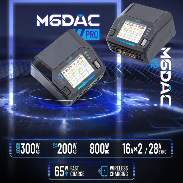 ToolkitRC M6DAC PRO Intelligentes Dual-Kanal Ladegerät AC 200W DC 800W für LiPo LiHV Akkus in Schwarz - Bild 1