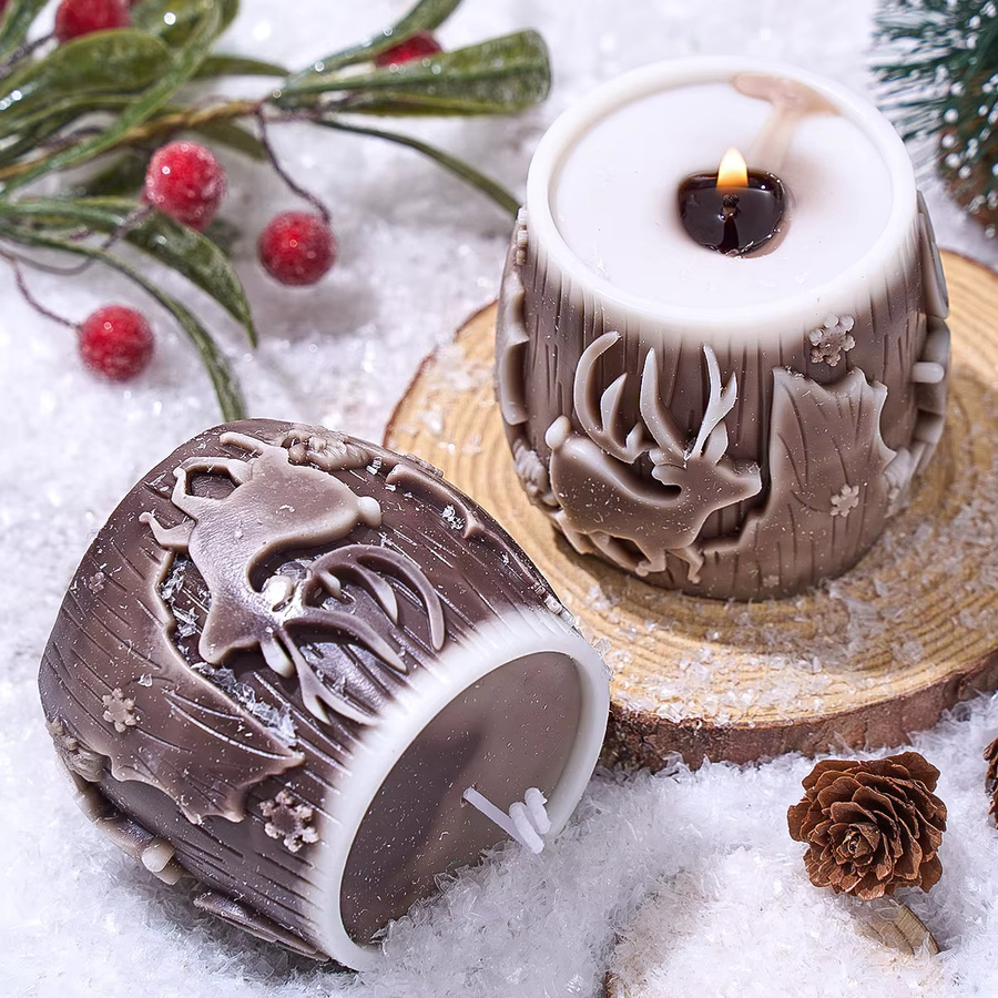 UDOCOOL Silikonform für zylindrische Weihnachtskerzen mit 3D Elch und Schneeflocken Motiv in Braun für DIY Seife Gips und Harz - Bild 4