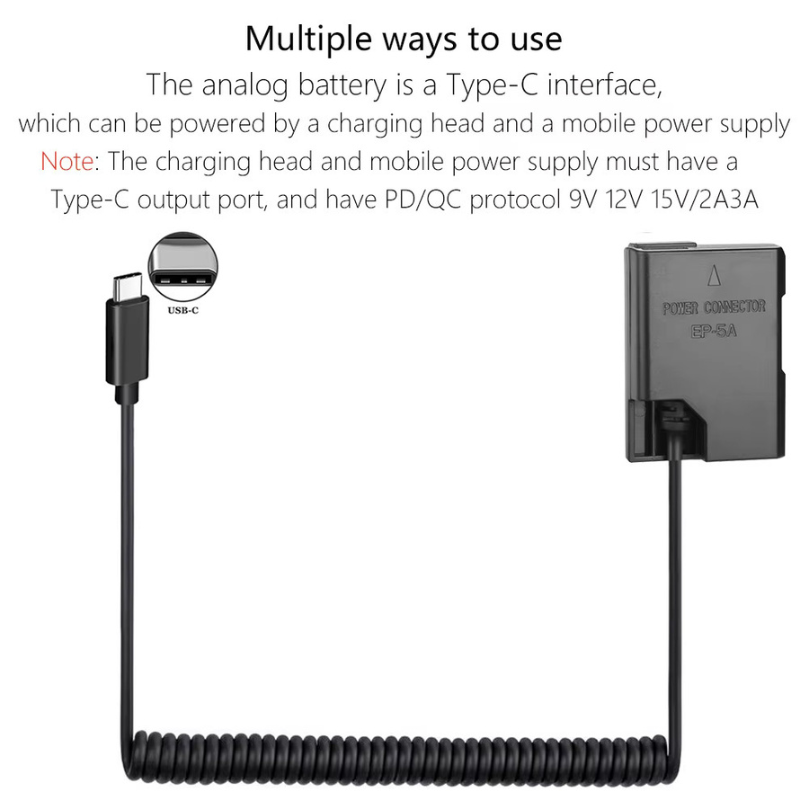 EP-5A USB-C Dummy-Akku mit USB-C-Kabel für Nikon P7800 P7100 D5600 D5500 D5200 D5100 D3200 D3100 D3300 in Schwarz - Bild 3