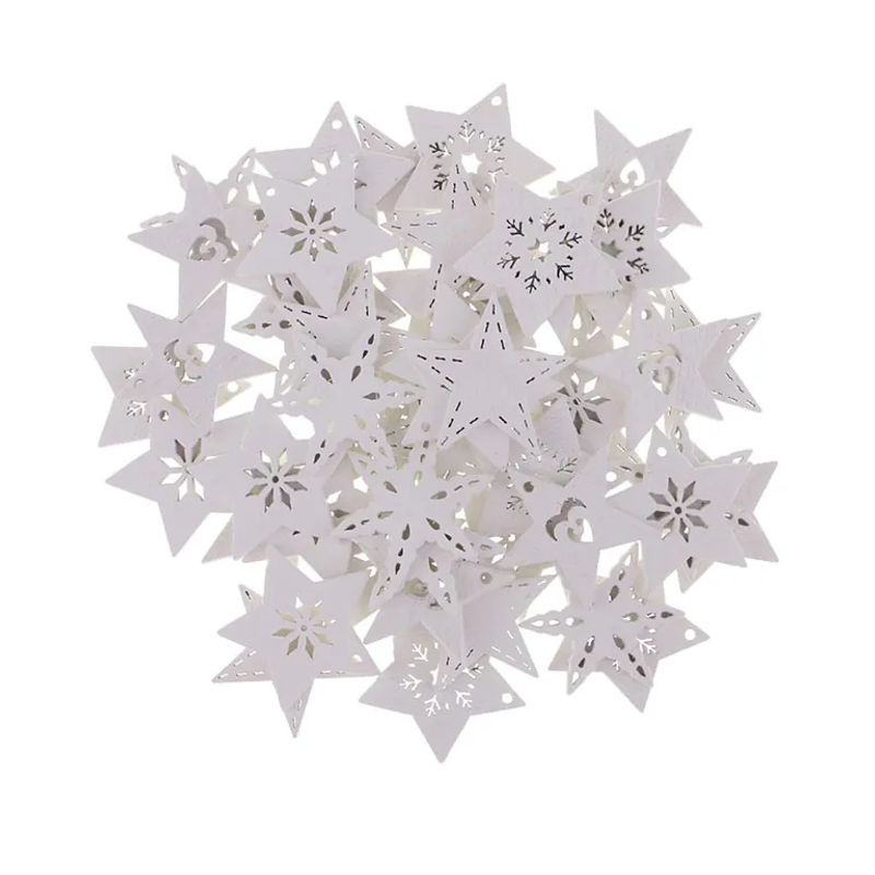 50 Stück weiße Schneeflocken aus Holz als Hängeornamente für Weihnachten, Hochzeit und Bastelarbeiten, Durchmesser: 3 cm - Bild 2