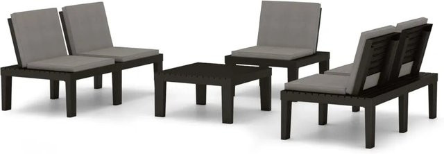 vidaXL 4-tlg Garten-Lounge-Set mit Kissen in Grau und Anthrazit aus Kunststoff und Polyester - Bild 1