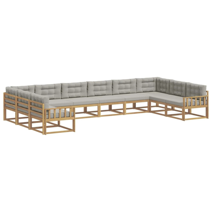 vidaXL Outdoor-Sofagarnitur aus massivem Akazienholz mit Kissen in Weiß und Hellgrau - Bild 2