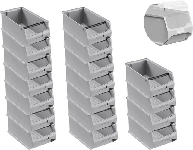PROREGAL SuperSparSet 18er Pack Sichtlagerboxen mit Griffstange und Abdeckung, Grau, H x B x T: 15 x 20 x 35 cm - Bild 1