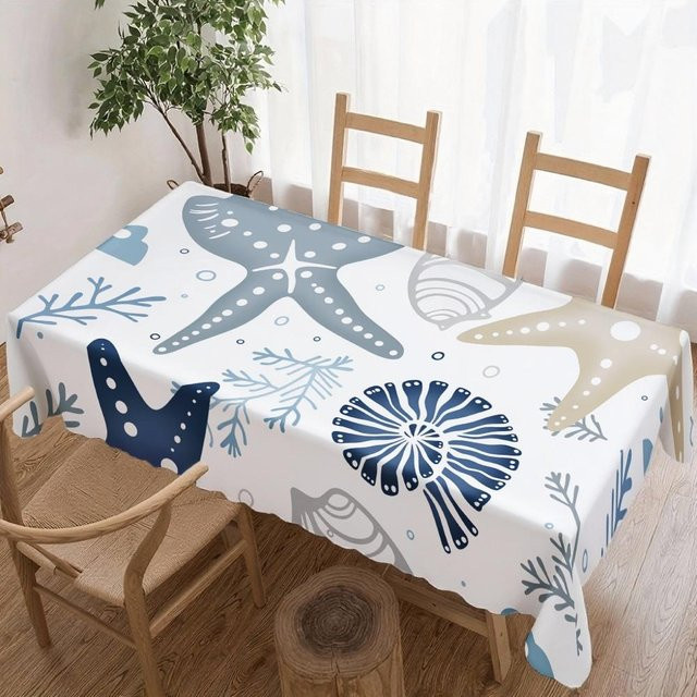 Wasserdichte rechteckige Tischdecke von JINGYUE Pet mit nautischem Meeresleben Design in Weiß, B/B: 140 x 180 cm - Bild 1
