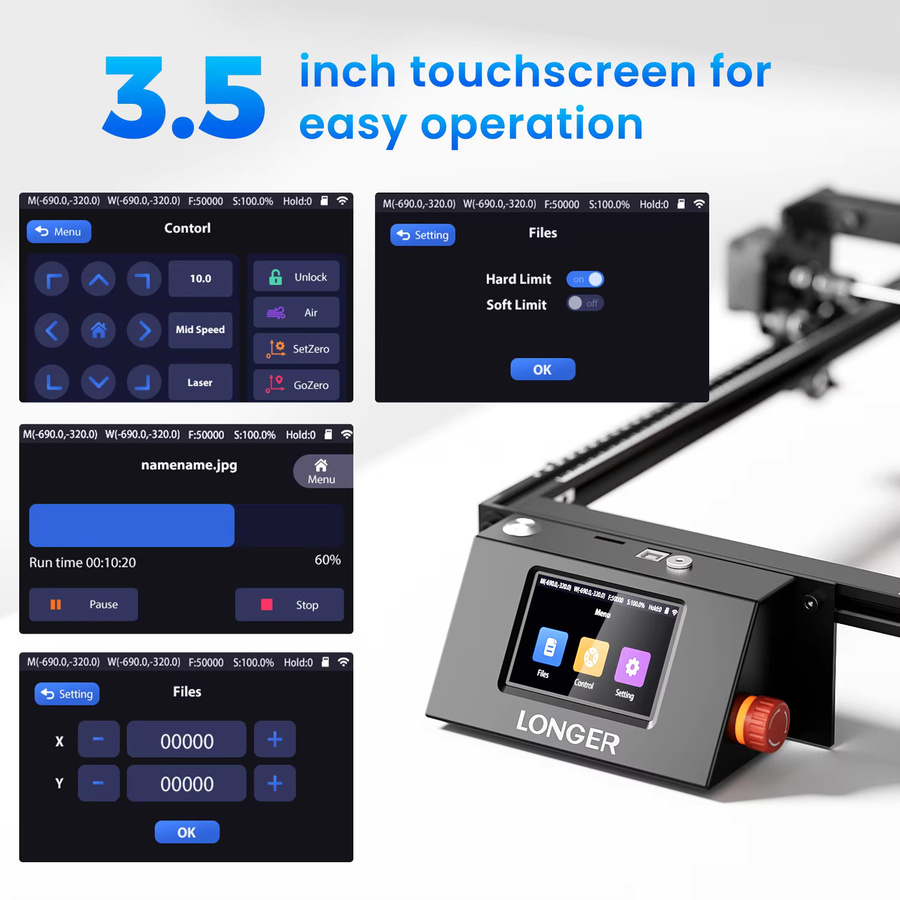 LONGER RAY5 Lasergravierer mit 10 W Leistung, 0,06 x 0,06 mm Laser-Spot, Touchscreen und 32-Bit-Chipsatz, Farbe: Schwarz, Arbeitsbereich: Breite: 40 cm, Tiefe: 40 cm - Bild 5