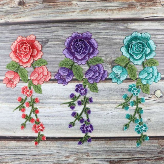 Bunte Blumenband-Stickerei-Aufnäher und bestickte Aufbügelpatches in Multicolour und Lila für dein Nähzubehör - Bild 1