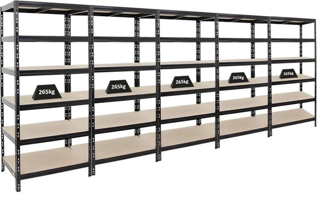 PROREGAL Schwerlastregal Giant Tiger Set aus 5 Stück, Schwarz, 6 Ebenen, H x B x T: 200 x 90 x 60 cm, Fachlast 265 kg - Bild 1