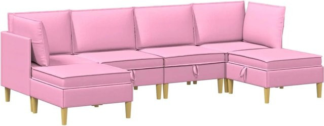 vidaXL Wohnzimmergarnitur aus Stoff in Rosa mit Ecksofas, Mittelsofas, Sofastühlen und Kissen - Bild 1