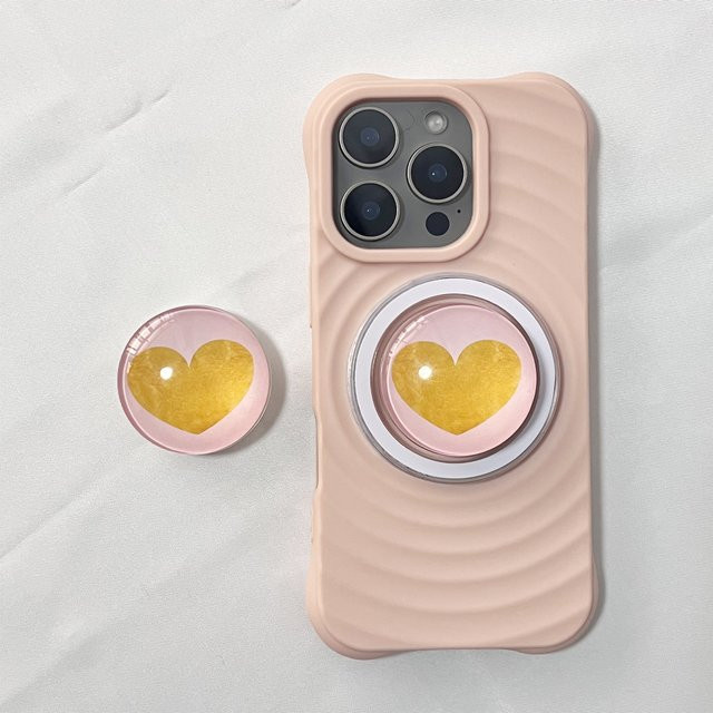 Magnetischer Handyhalter mit 3D Kristallkugel und gelbem Liebes-Design für iPhone 17 Pro Max und 16 Pro Max als Griptok und Magnetständer - Bild 1