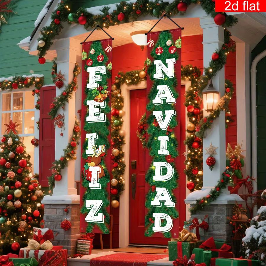 VIKAMA Weihnachtsbanner für Weihnachten und Neujahr in Rot, Grün und Weiß zur Wandmontage - Bild 3