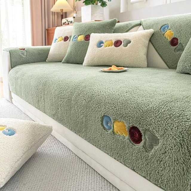 Weicher Plüsch Sofabezug in Grün, rutschfeste Fleece-Kissenhülle für das Wohnzimmer, B/H: 30 x 50 cm - Bild 1