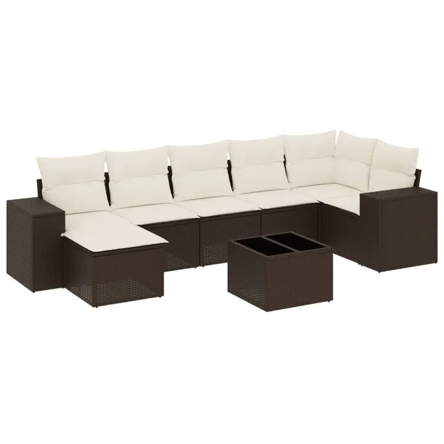 vidaXL 8-teilige Garten-Sofagarnitur in L-Form aus braunem Poly-Rattan mit cremeweißen Kissen und pulverbeschichtetem Stahlgestell - Bild 2