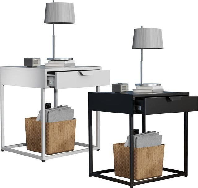VCM Nachtschrank Flokas S Beistelltisch aus Metall in Weiß Matt, H x B x T: 50 x 43 x 41 cm - Bild 1