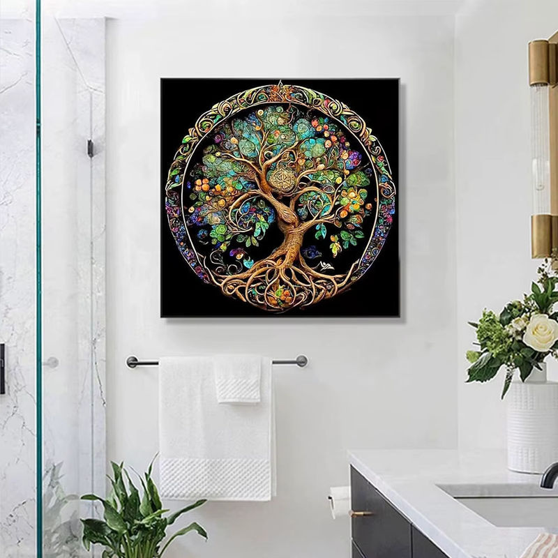 HUACAN Diamant-Gemälde Fantasy-Landschaft mit Mosaik-Baum, 5D-Malset für Erwachsene, Mehrfarbig, B/H: 25 x 25 cm - Bild 4