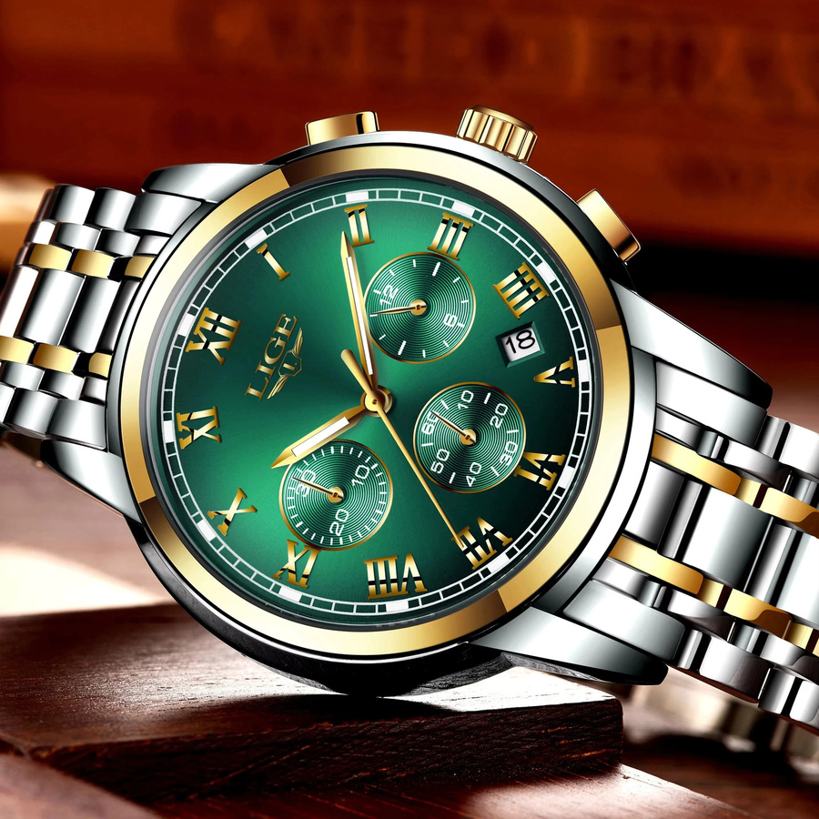 LIGE Chronograph, Quarz, Edelstahl, Grün, Herren - Bild 3